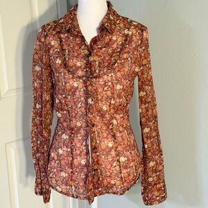 Banana Republic Floral Button-Down Shirt in Rust and Cream